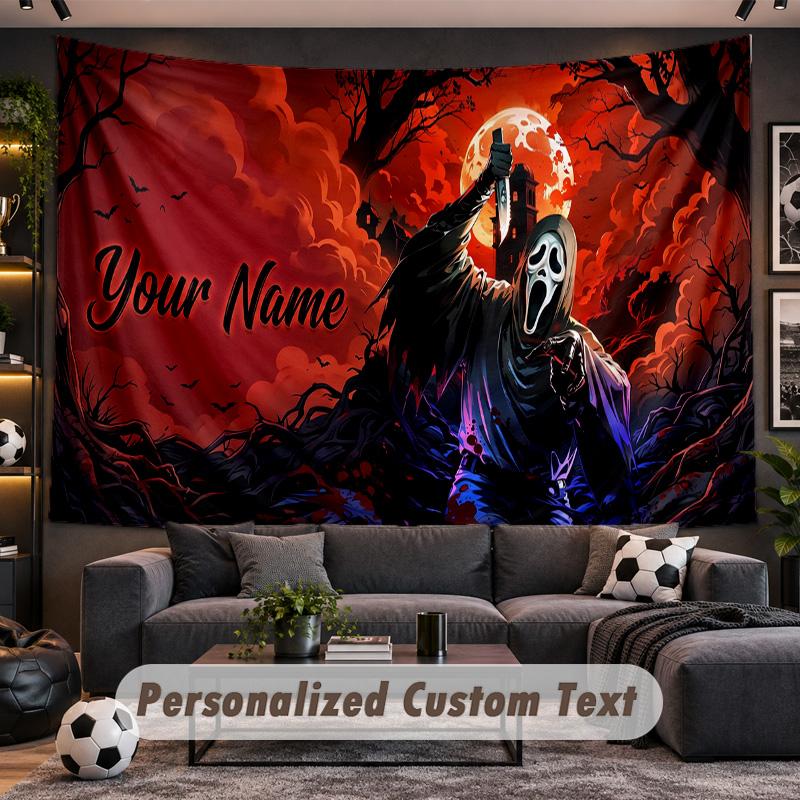 Scream Ghostface Personalized Tapestry Support Custom Name, Wall Art Home Decoration