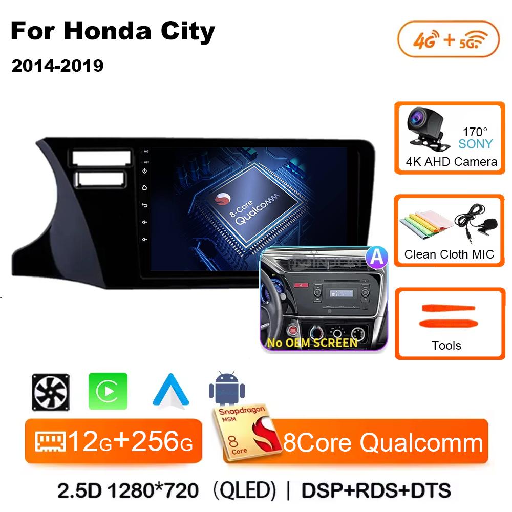 Для Honda City 2014 2015 2016 2017 2018 2019 Android 14 Qualcomm Car Radio GPS Navi QLED Screen Car Player WIFI BT 4G Головное устройство
