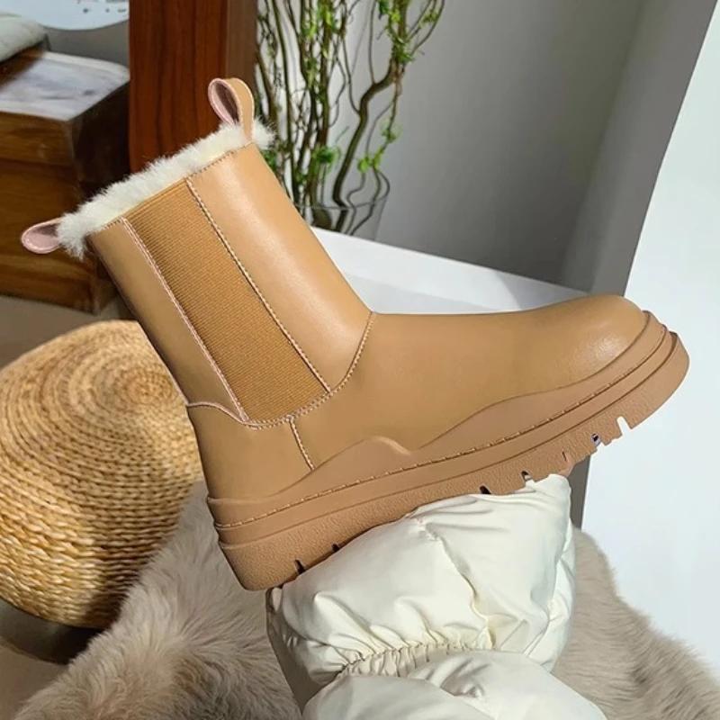 2024 Women’s Snow Ankle Boots Flats Platform Plush Warm Casual Shoes Winter New Flat with Thick Goth Fashion Shoes Women Boots