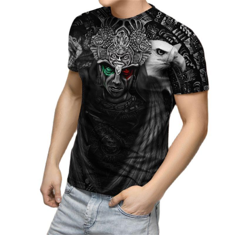 Mexico Aztec Men's T-Shirt, 3D Printed Short Sleeve T-Shirt, Day of Death, Street, Hip Hop, Large, 2023 New