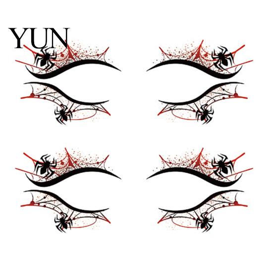 Non Residue Face Stickers 2 Pairs Halloween Eye Tattoo Stickers, Waterproof Temporary Decals with for Parties Pumpkin Bat Spider Web, Easy Apply