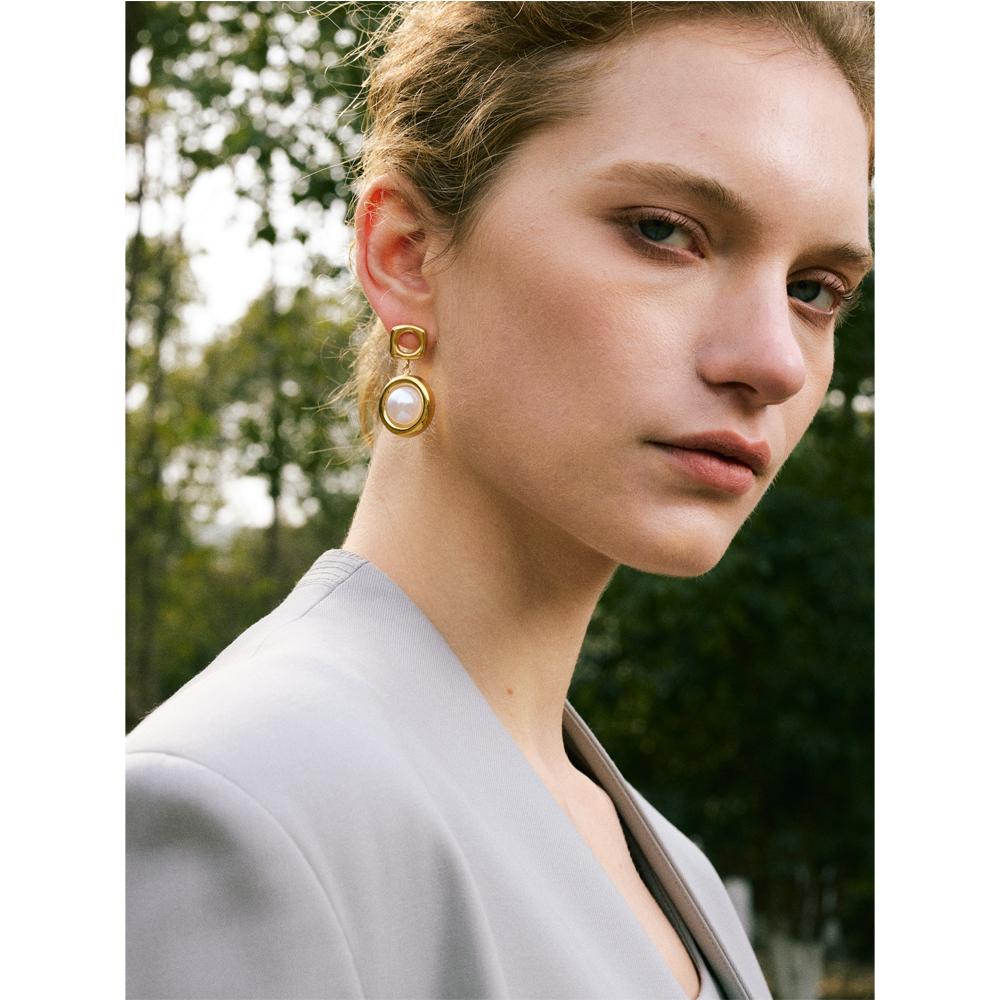 Yhpup Trending Simulated Pearls Round Drop Dangle Earrings for Women Korean Style Stainless Steel Charm Jewelry Prevent Allergy