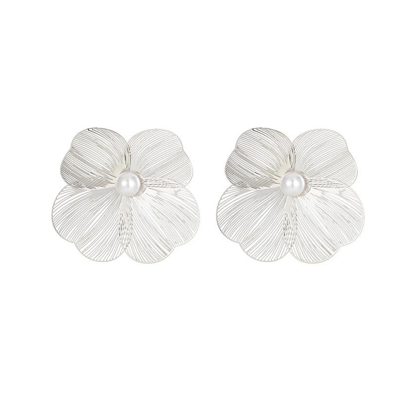 Преувеличенные металлические большие цветы листья гинкго билоба искусственный жемчуг геометрия серьги-гвоздики индивидуальные украшения подарок девушке