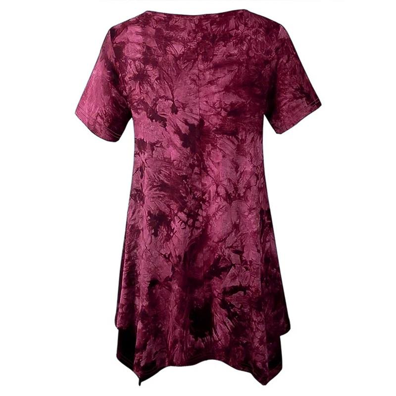 Европа и Соединенные Штаты Америки Большие размеры Модная женская блузка с V-образным вырезом и короткими рукавами, нестандартная свободная блузка с принтом тай-дай