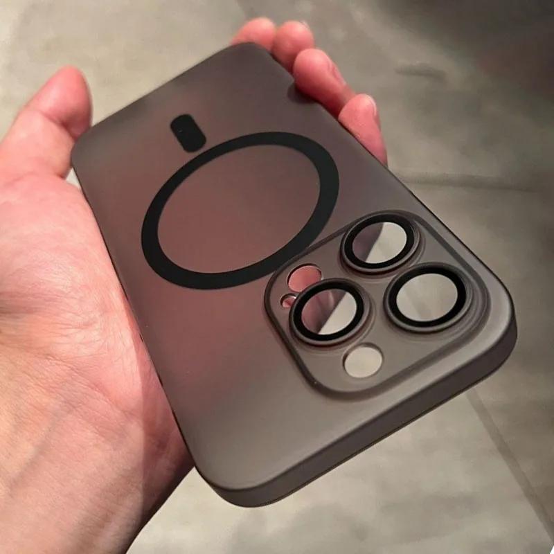 Ультратонкий матовый магнитный чехол для iPhone 15 14 13 12 11 Pro Max 15 Plus, защитный чехол для объектива с беспроводной зарядкой Magsafe