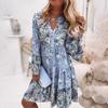 Women Spring Fall Boho Button Up A Line Midi Dresses Orange Green Loose Floral Print Beach Dress