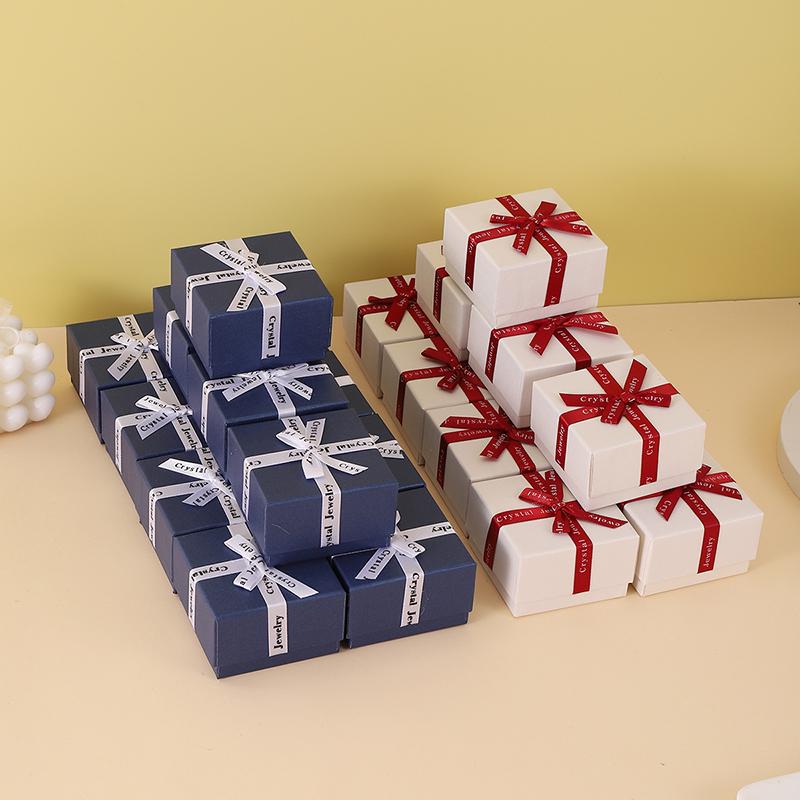 12 шт. Набор украшений из картона с бантом, подарочная коробка, кольцо, ожерелье, браслеты, серьги, подарочные упаковочные коробки с губкой внутри, прямоугольник