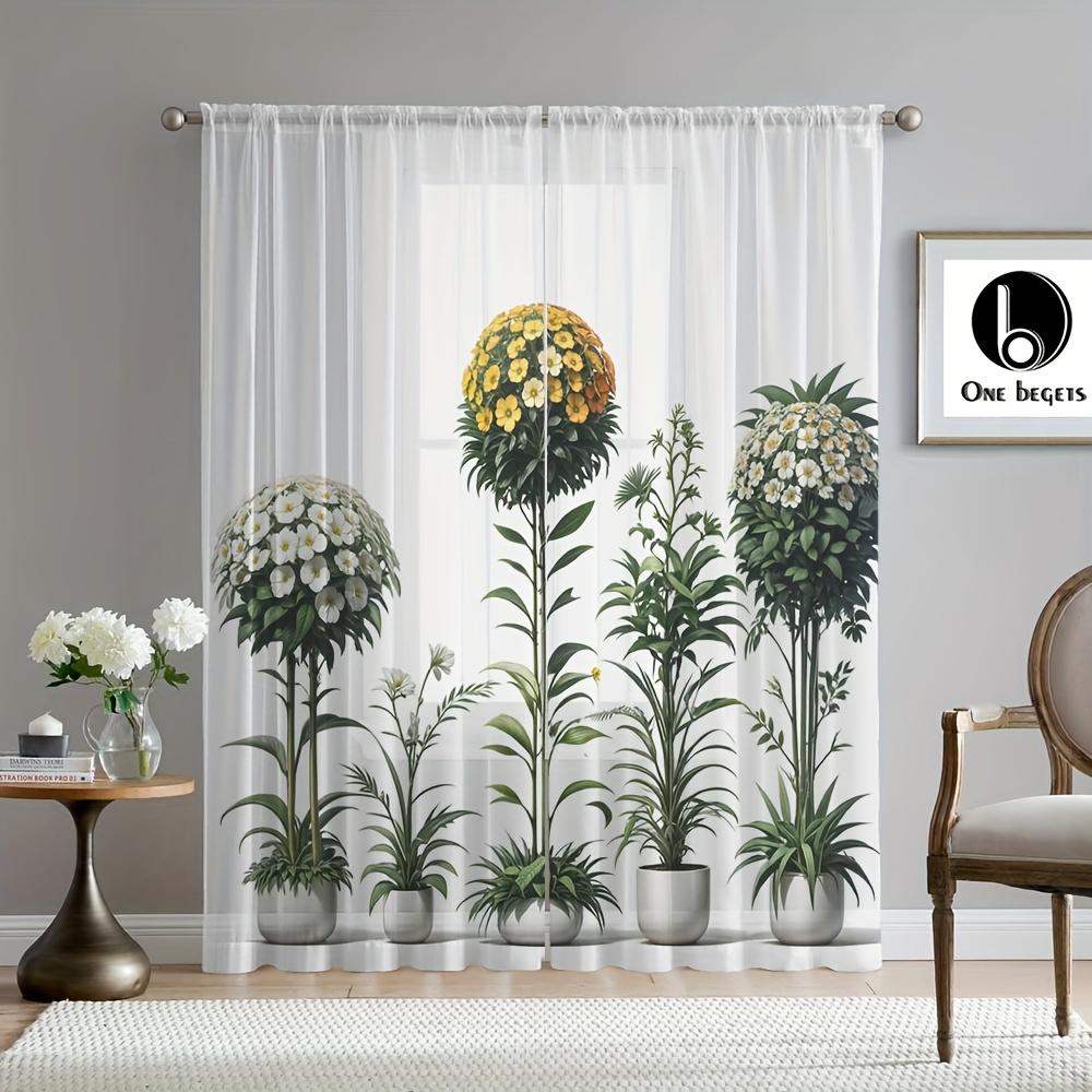 Классический узор из листьев, прозрачные шторы, комплект из 2 шт., устойчивые к ультрафиолетовому излучению, без подкладки, полиэстеровые дверные панели, карманы для штанги для гостиной