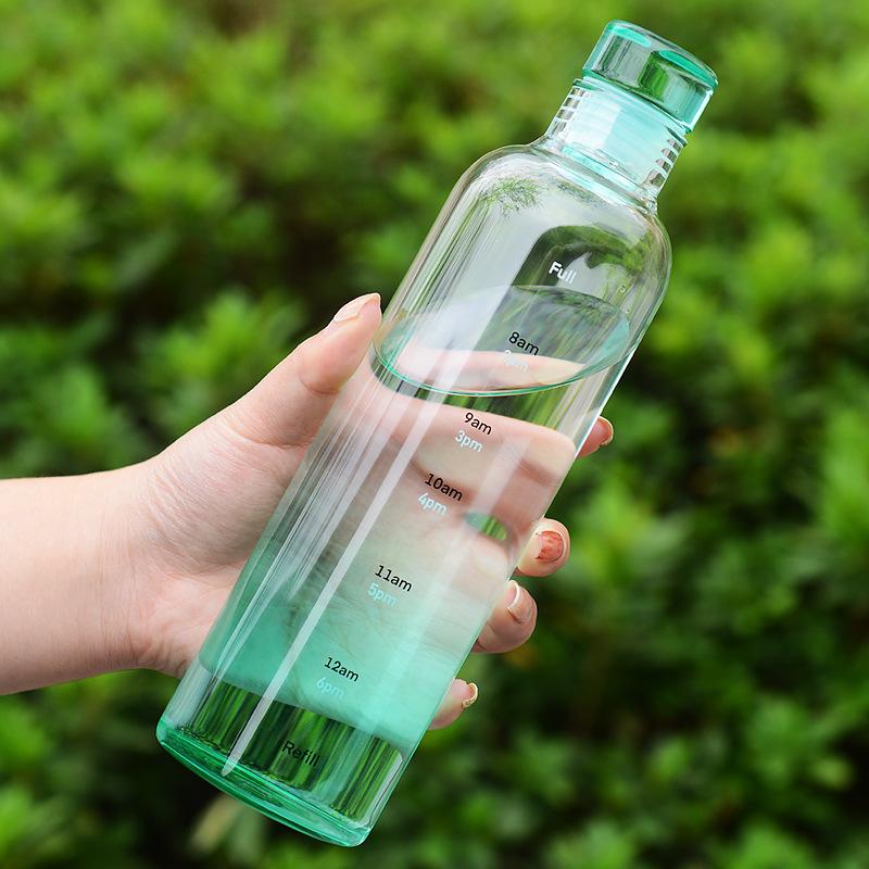 500ml Portable Water Bottle Heat Resistant Sealed Leak Proof Glass Bottle with Time Scale Student Outdoor Exquisite Water Cup