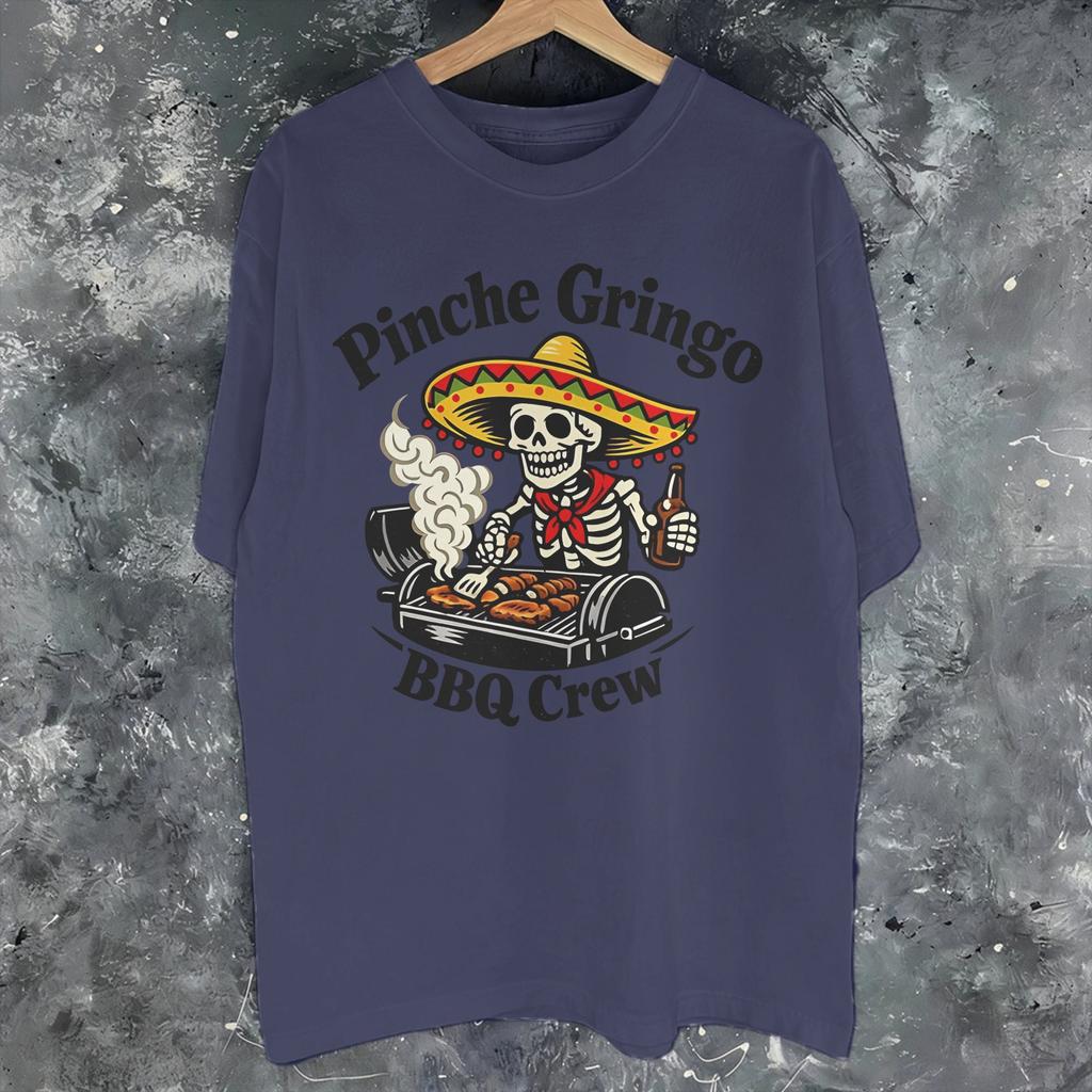 Unisex Wounisex Printed Pinche Gringo Bbq Crew Skeleton Grilling Beer T Shirt Tee Pure Cotton Tshirts Clothing