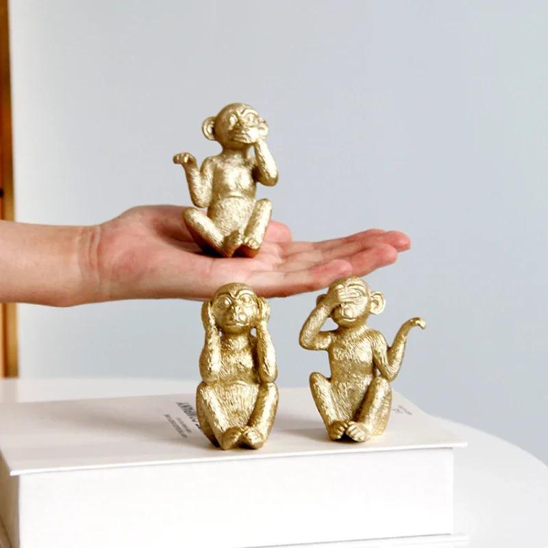 3pcs/set Miniature Monkey Figurines Home Decorative Ornament Crafts Home Bedroom Dormitory Decor Crafts Miniatures