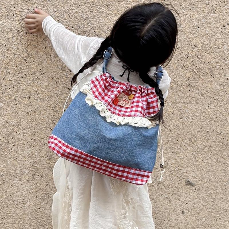 Lace Checkered Pattern Backpack With Cute Color Block Design For Kindergarten Boys And Girls