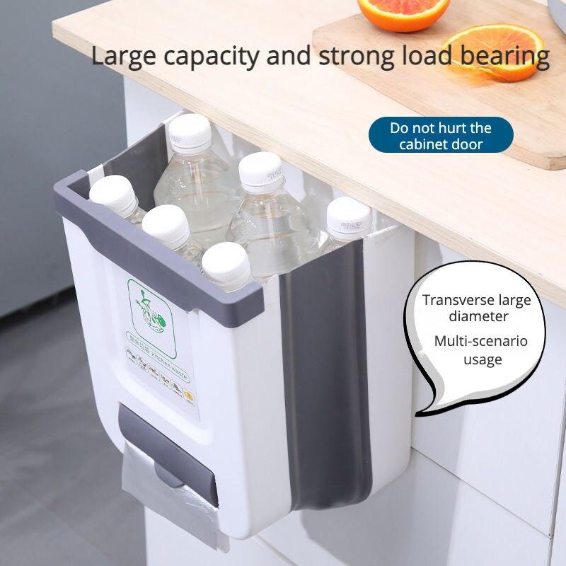 Household Cabinet Door Mounted Hanging Kitchen Foldable Wall Mounted Trash Can Classified Hanging Trash Can Kitchen Accessories
