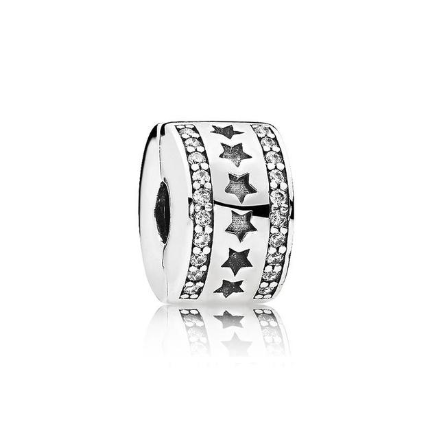 New Original Bead Alloy Love Star Flower Clip Stopper Charm Clear CZ Fit  Bracelet Bangle Necklace DIY Women Jewelry