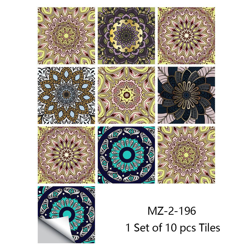 10pcs/set Mandala Style Crystal Hard Tiles Ceramics Wall Sticker Kitchen Wardrobe Home Decor Art Mural Peel & Stick Wall Decals