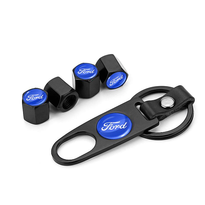 BLOD4 Car Tire Wheel Valve Caps Cover Suede Car Key Chain Ring Keychain for Ford focus Fiesta EcoSport ESCORT ranger Car Accessories