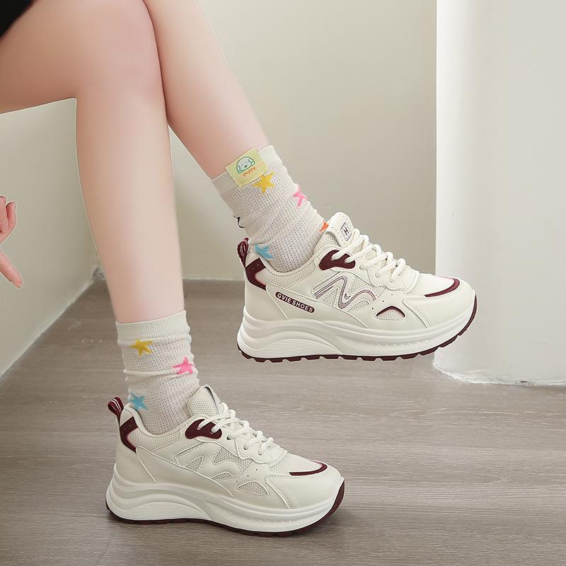 Мода Модные легкие женские туфли весна новая универсальная шнуровка толстая подошва повседневные удобные женские спортивные туфли