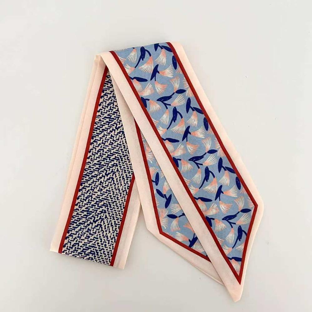 Luxury Neck Strap Flower Pattern Silk Scarves Fashion Hair Band