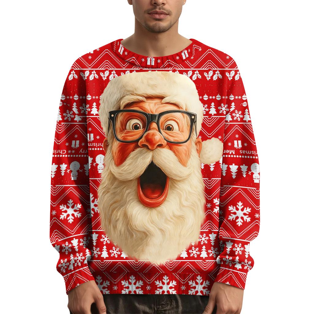 Мужской рождественский свитер с принтованным воротником