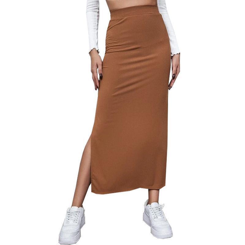 Spring and Summer Women's Half Length Skirt, Solid Color Buttocks Wrapped Skirt, Slit Long Skirt