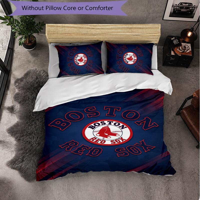 Boston Red Sox Pattern Microfiber 3Pcs Bedding Set Decor Duvet Cover Set For Bedroom Home Use