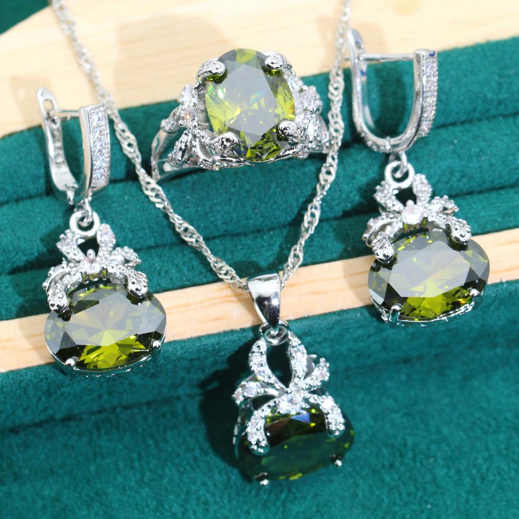 Accessories Zircon Inlaid Necklace Earrings Ring Jewelry Set