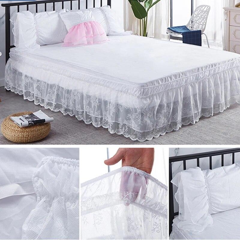 Two Layers Lace Bed Skirt Elastic Wrap Around Bed Cover Without Surface Bed Skirt Couvre Lit Twin/Full/Queen/King Size Bed Decor