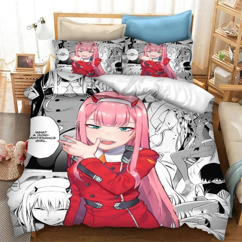 3D Print Cartoon Darling In The Franxx Zero Two 02 Bedding Collection Boys Girls Twin Queen Size Duvet Cover Pillowcase Bed Kids Adult