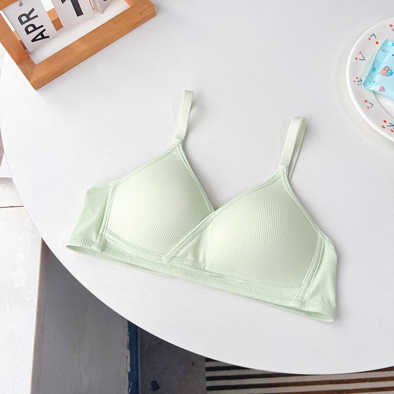 Japanese simple small fresh student high school girl bra no steel ring no trace light and comfortable triangle cup underwear