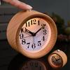 Wooden Clock Handmade Classic Small Round Wood Silent Light Desk Alarm Clock With Desk Lamp for Home Drop
