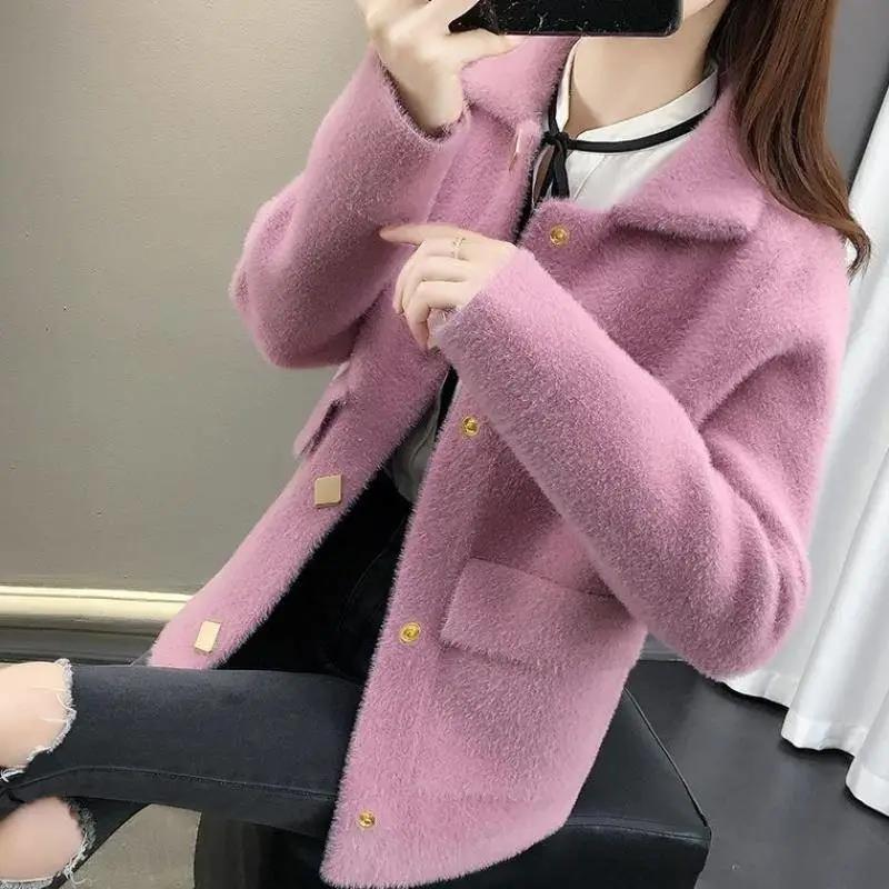 Fashion High Quality Spring  Autumn and Winter Button Thick Coat Loose Sweater Women's Knitted Cardigan