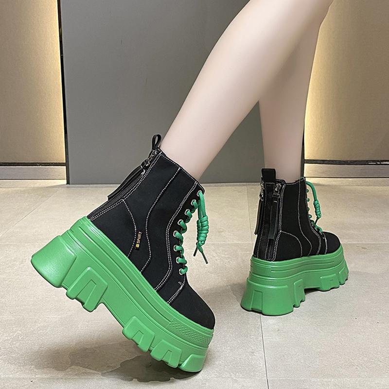 Fashion Rimocy Green Punk Chunky Platform Ankle Boots for Women Autumn Winter Thick Bottom Motorcycle Boots Wedges Gothic Shoes Woman