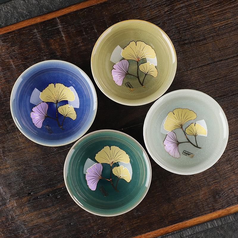 Золотой Абрикосовый Лист Чайная Чашка Керамическая Ретро Фарфоровая Чайная Чашка Мастер-Чашка Дегустационная Кружка Китайский Кунг-Фу Японская Чайная Посуда Посуда для Напитков