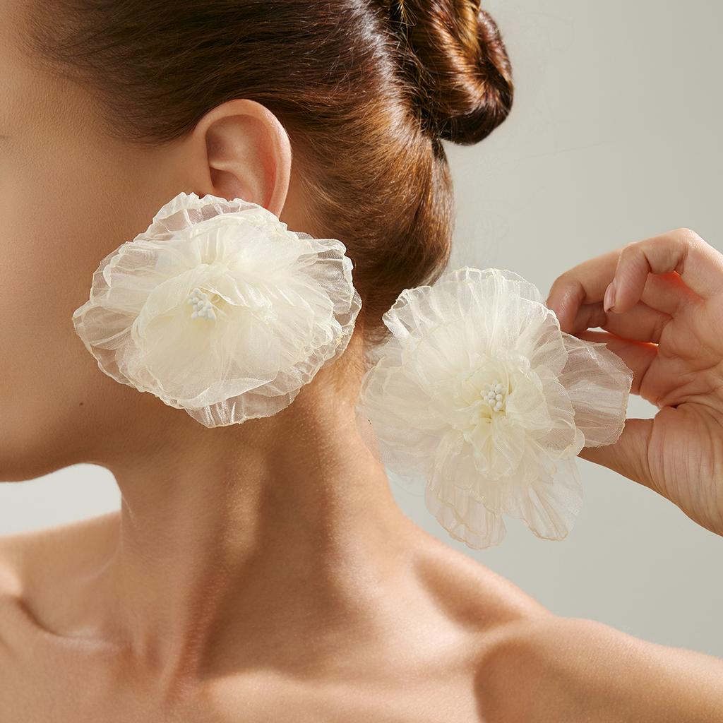 Ingemark Exquisite Elegant Imitation Pearl Mesh Flower Drop Earrings Women Romantic Minimalist Piercing Wed Bride New Jewelry