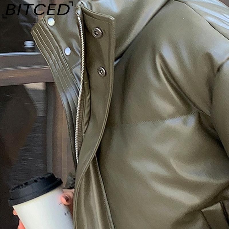 BITCED Кожаная куртка на хлопковой подкладке Осень/Зима для женщин с воротником-стойкой укороченная теплая стеганая куртка