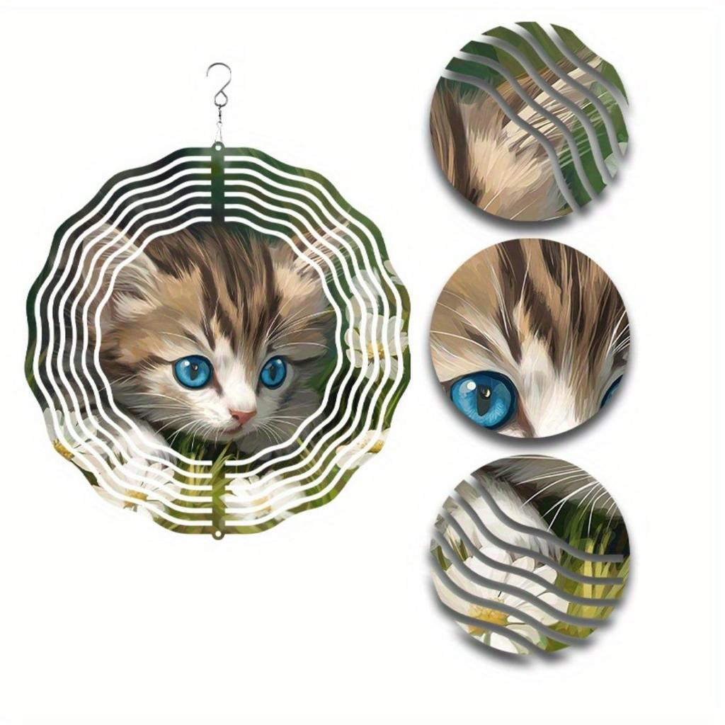 10-дюймовый подвесной ветряной спиннер с милым дизайном кошки, металлический ветряной колокольчик с вращением на 360 градусов для декора сада, газона, патио на открытом воздухе, идеальный подарок для