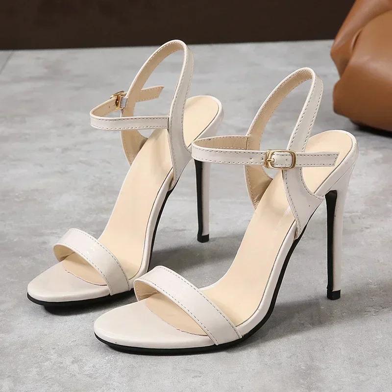 Summer New Large Size Sandals Comfortable and Fashionable One Word Buckle Open Toe High Heel Stiletto Outdoor Sexy Women's Shoes