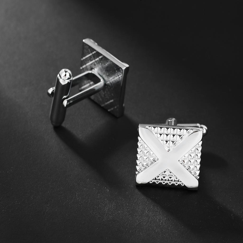 Men Square Cufflinks Alloy Cross Engraved Tuxedo Shirt Studs Cuff Links Jewelry Accessories for Business Wedding Gift