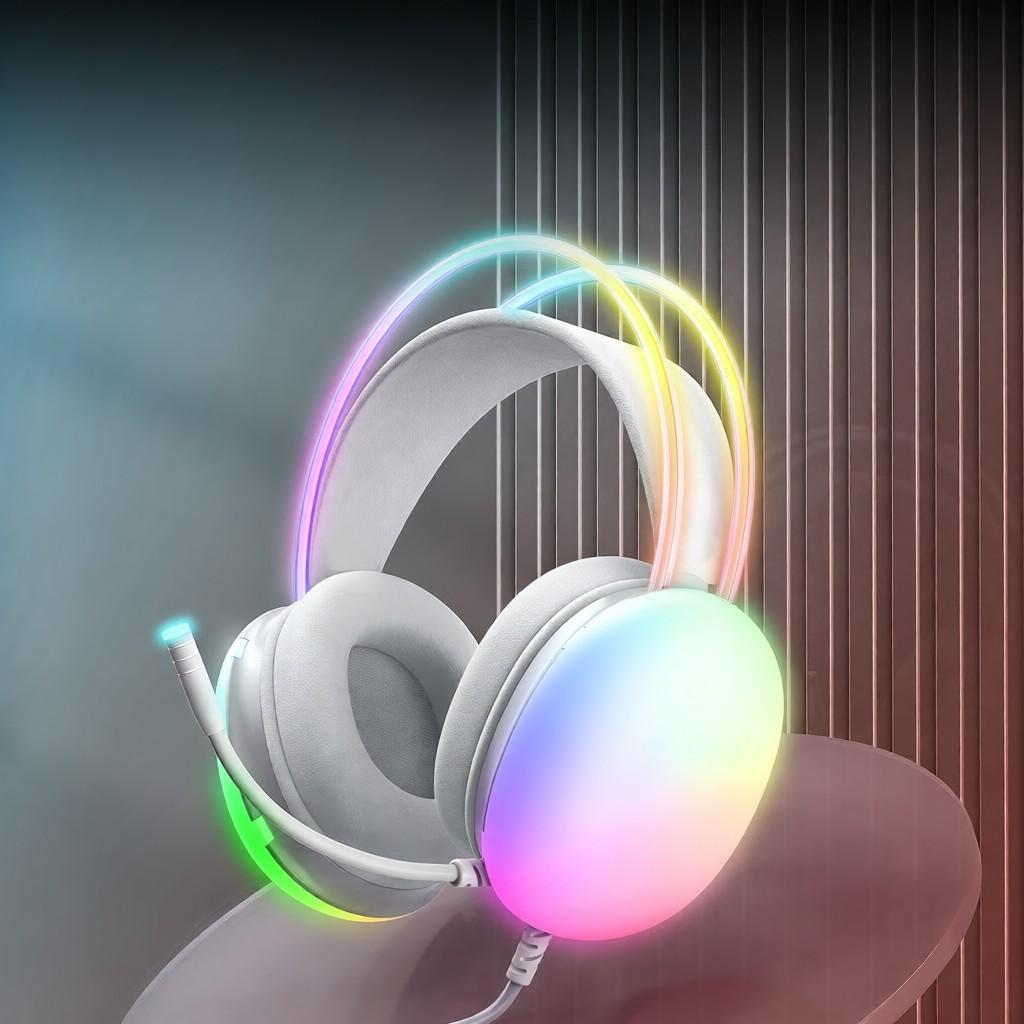 Wired Gaming Headset RGB Stereo 3.5mm Headphones for PC PS4 PS5 Mac White