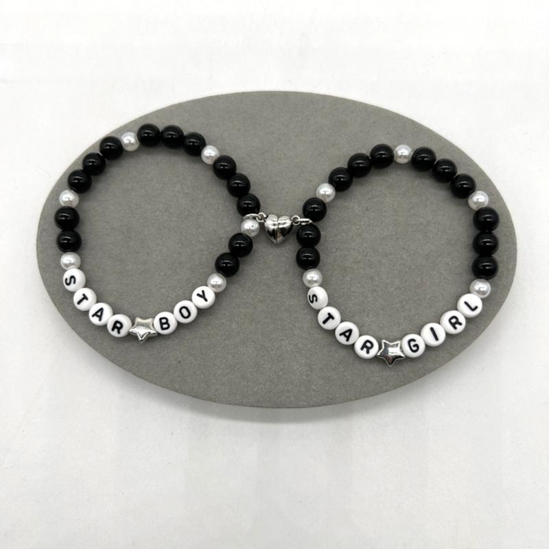 2Pcs Colorful Beaded Bracelets Stackable Star Shapes Pendant Handchain Valentine's Day Bangles Jewelry Trendy Accessory