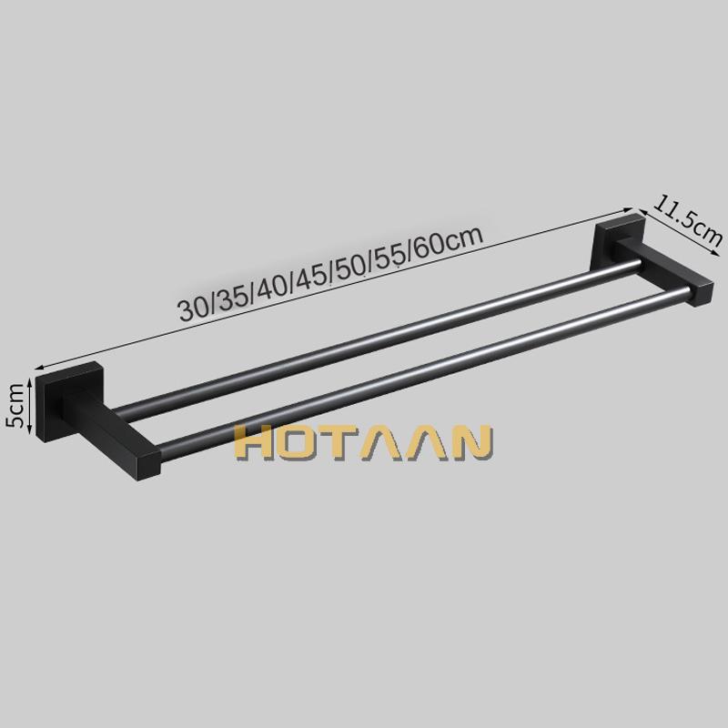. Matte Black Finish Stainless Steel Bathroom Accessory Double Towel Bar Towel Rail Towel Holder YT-10798-H