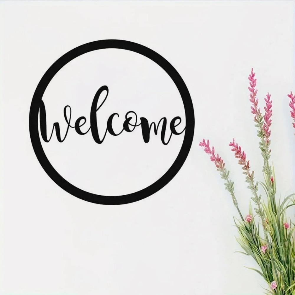 1pc Welcome Round Sign - Elegant Metal Wall Art - Black Circular Sign for Home Decor - Stylish and Durable Metal Welcome Sign