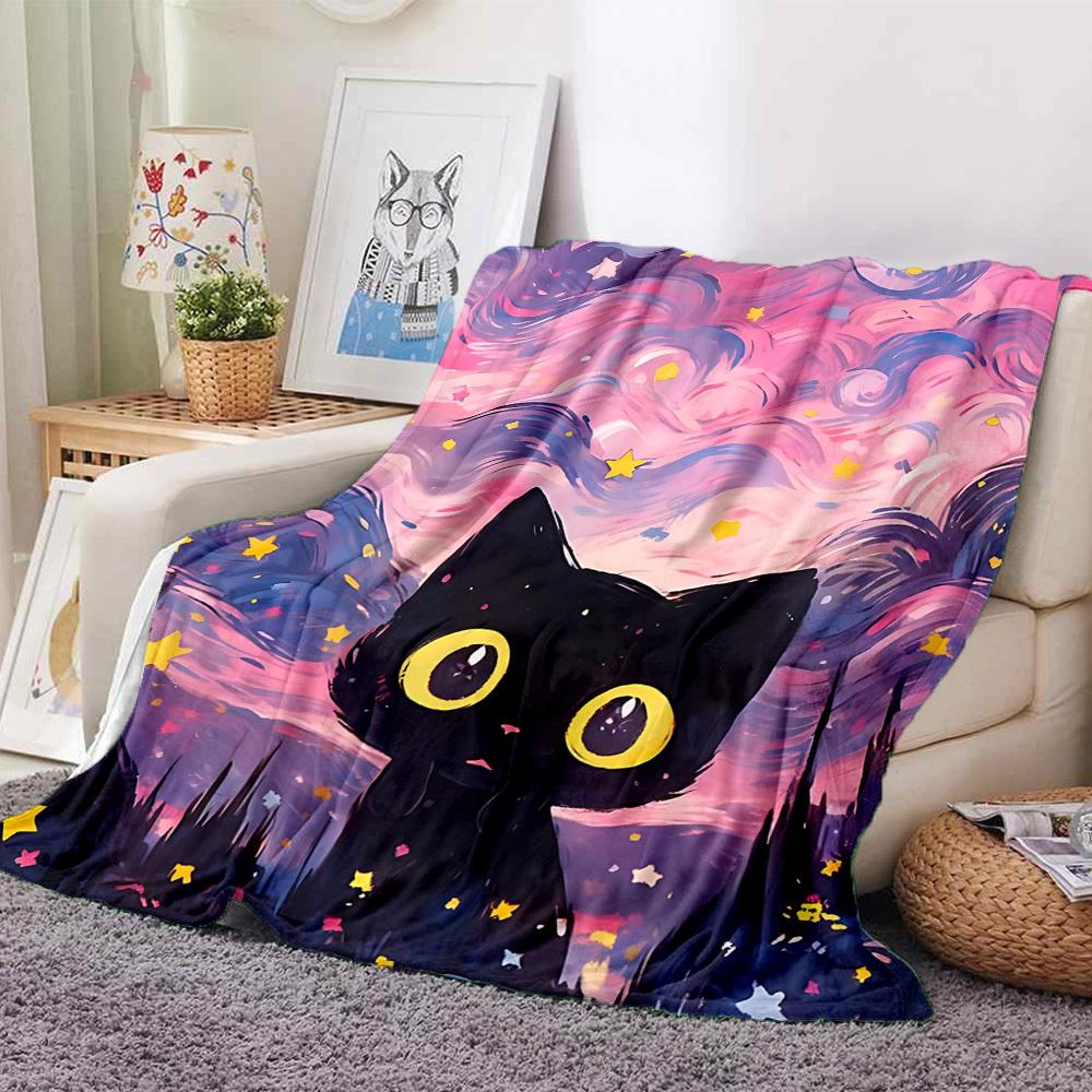 1pc Cat Fantasy Lightweight Flannel Blanket, Comfortable and Warm Blanket, for Office and Camping Sofa Bed, Livingroom033