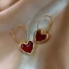 Милые серьги-сердечки с бордовой эмалью для женщин Love Heart Hanging Dangle