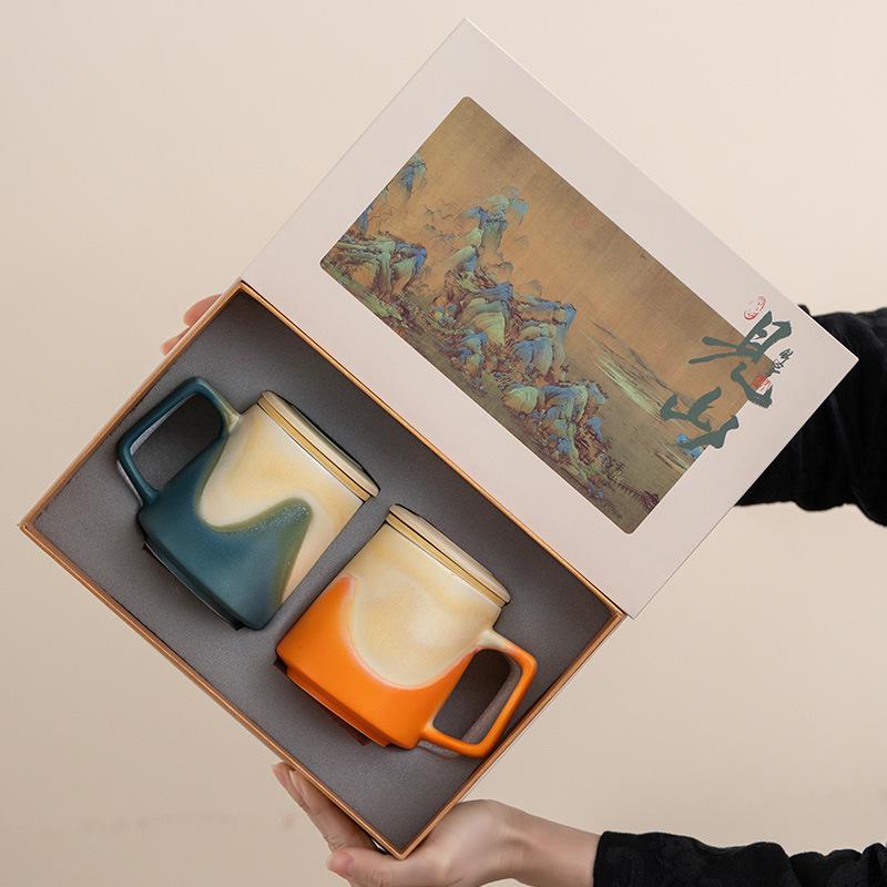 Чашка для пары серии Jianshan, пара сувениров для компании и предприятия высокого класса, керамическая офисная чашка для воды с крышкой