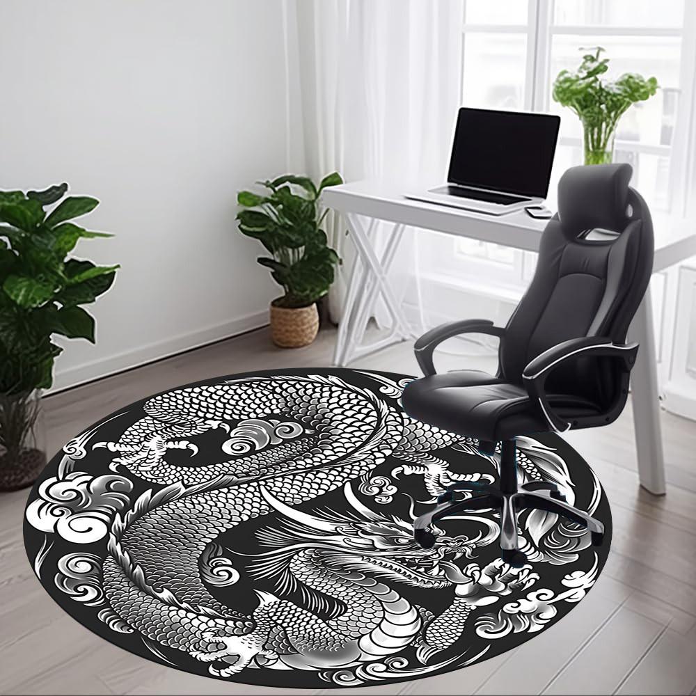 1PC Dragon Pattern Office Round Rug, Non slip, Soft and Durable Office Rug for Interior Decoration, Perfect for Office