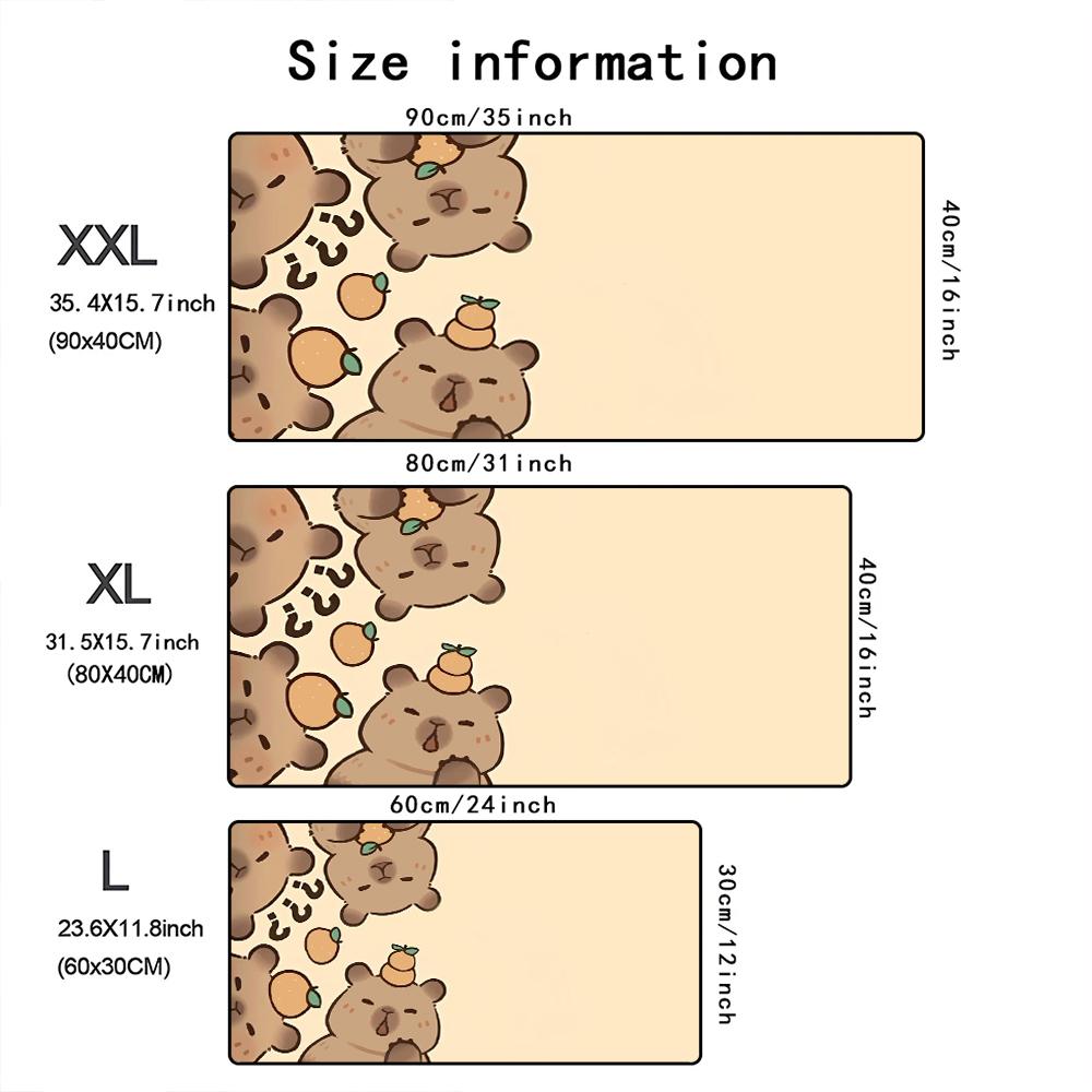 XXL Large Cute Capybara Mouse Pad Kawaii Cartoon Design Non-Slip Rubber Base 900X400 desk mat Gaming Office Keyboard Accessories