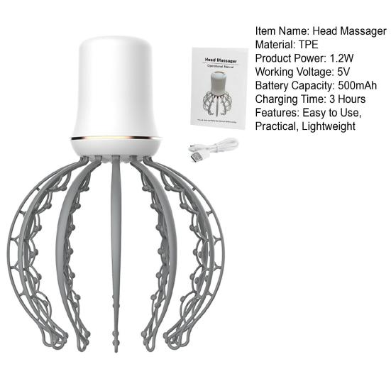 Массажер для головы Octopus с 3 режимами вибрации, эргономичный дизайн, USB-перезаряжаемый портативный массажер, массажер для кожи головы