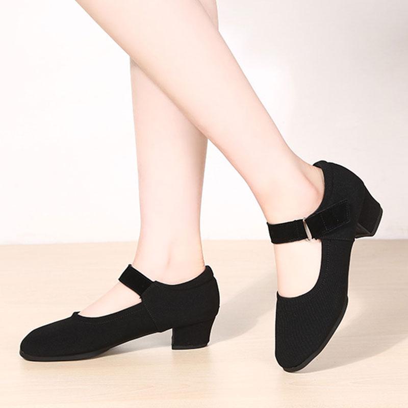 Black Canvas Women Social Practice Dance Shoes Ladies Waltz Latin Party Ballroom Standard Shoes Soft Rubber Sole