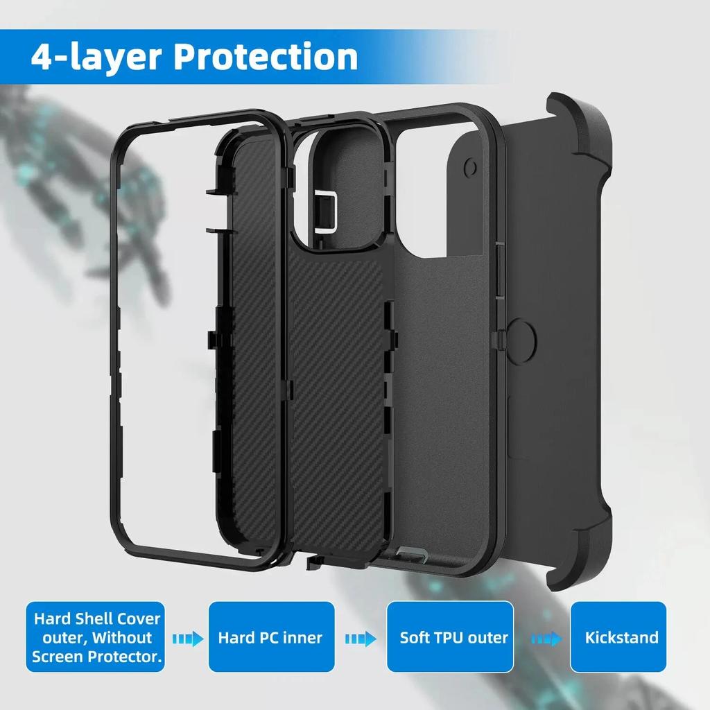 3 в 1 прочный бронированный чехол-подставка для iPhone 16 Pro MAX 14 13 12 11 15 XS MAX XR X XS SE 6 7 8 Plus с креплением на ремень Otter Case Box Military Holder Cover